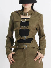 Women's 2 Piece Cargo Buckled Top & Skirt Set