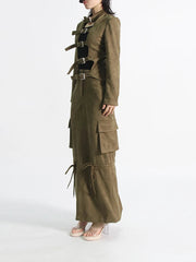 Women's 2 Piece Cargo Buckled Top & Skirt Set