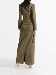 Women's 2 Piece Cargo Buckled Top & Skirt Set