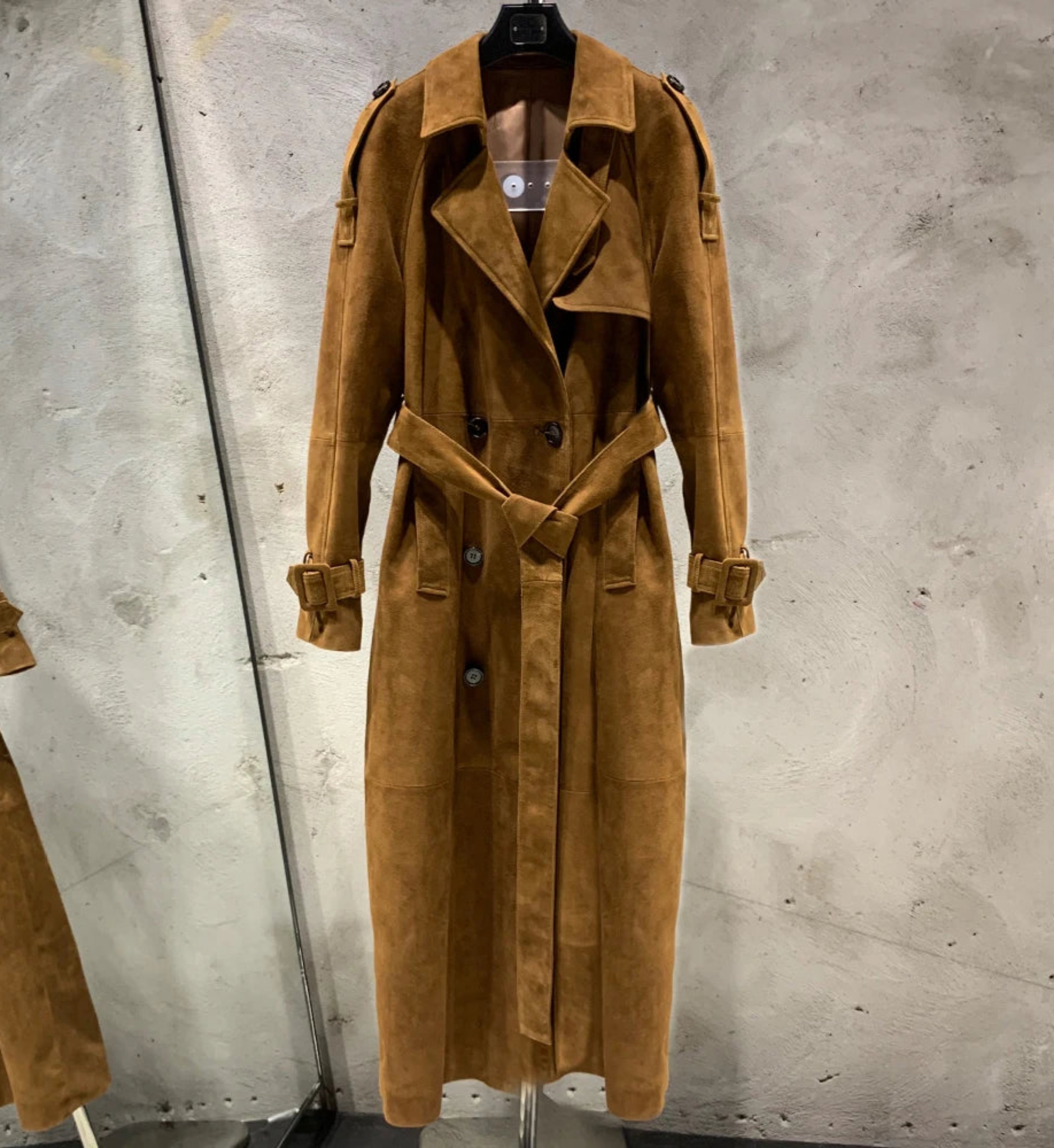 Women’s Belted Suede Lambskin Trench Coat | Custom-Made