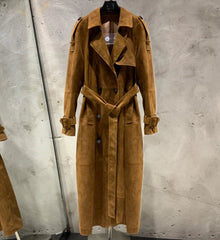 Women’s Belted Suede Lambskin Trench Coat | Custom-Made
