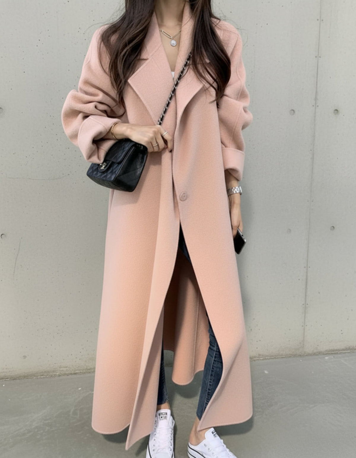 Women’s Cashmere Wool-Blend Coat – Luxury Single-Breasted Long Coat