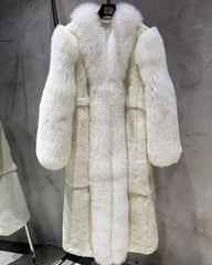Women's Couture Full Pelt Genuine Fox Fur Platinum Long Coat Exclusive Shawl Collar