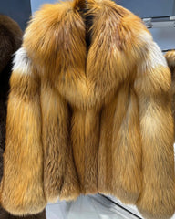 Women's Couture Full Pelt Genuine Red Fox Fur Hip-Length Jacket Exclusive Wide Collar