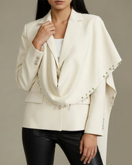 Women’s Crystal Embellished Cape Blazer – Luxury Draped Evening Blazer – Designer Style Formal Jacket – Gala Event Wear Women
