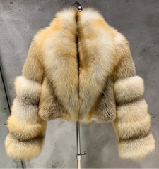 Women’s Designer Fox Fur Golden Island | Full-Pelt Fox Fur Bomber | Real Fox Fur Plush Outerwear | Luxury Fox Fur Cropped