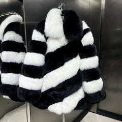 Women’s Designer Striped Fox Fur Jacket | Full Pelt, Luxury Mink Coat Style