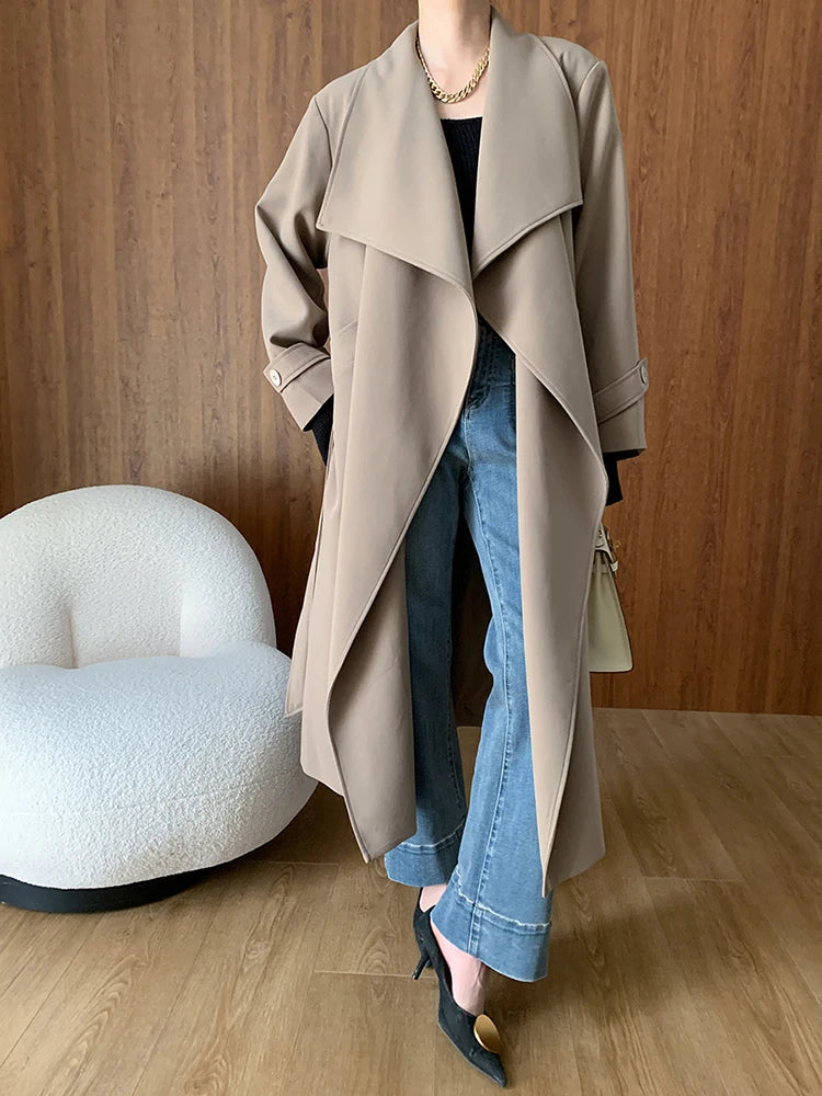 Women's Elegant Draped Collar Trench Coat