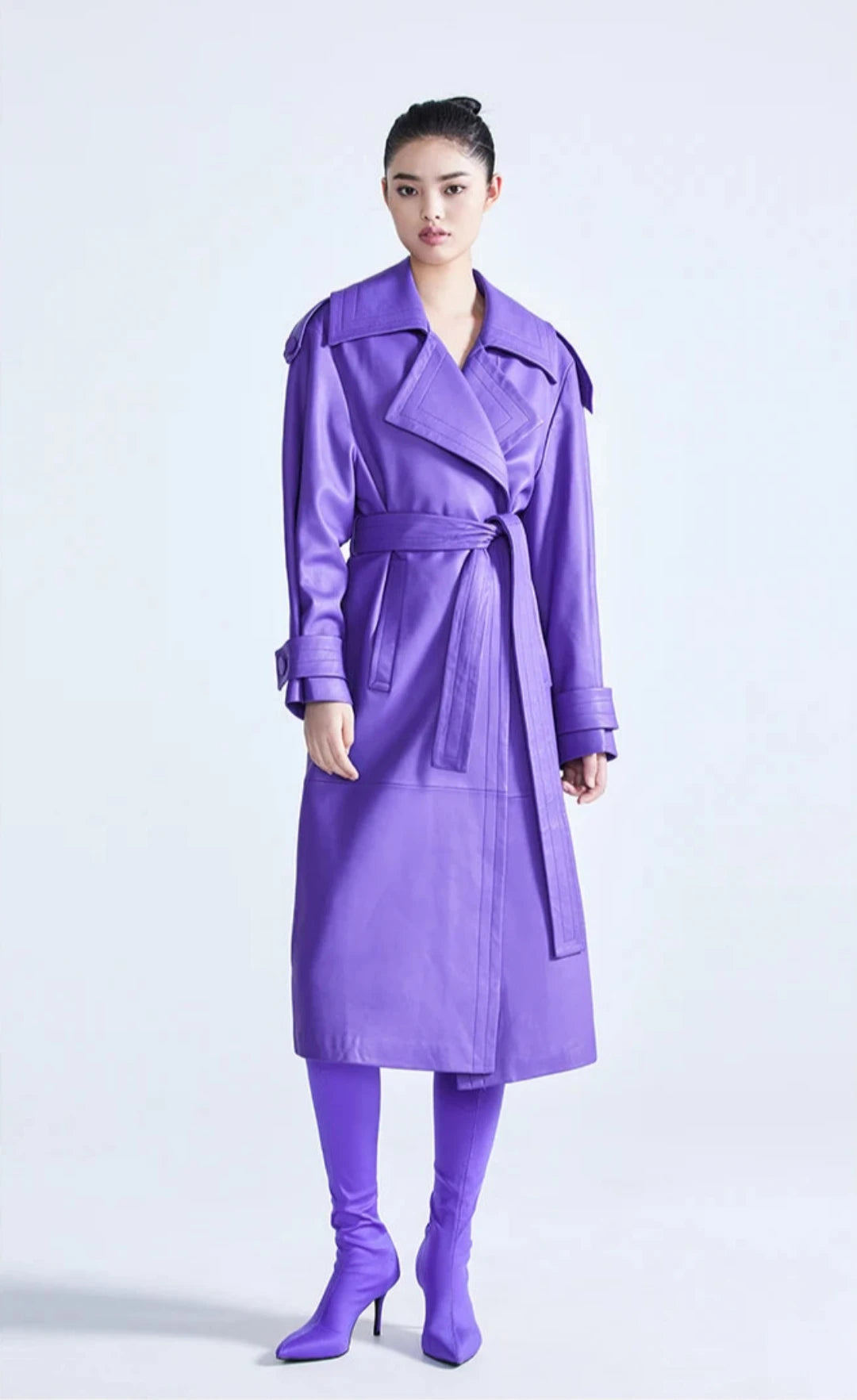 Women's Elegant Midi Faux Leather Trench Coat