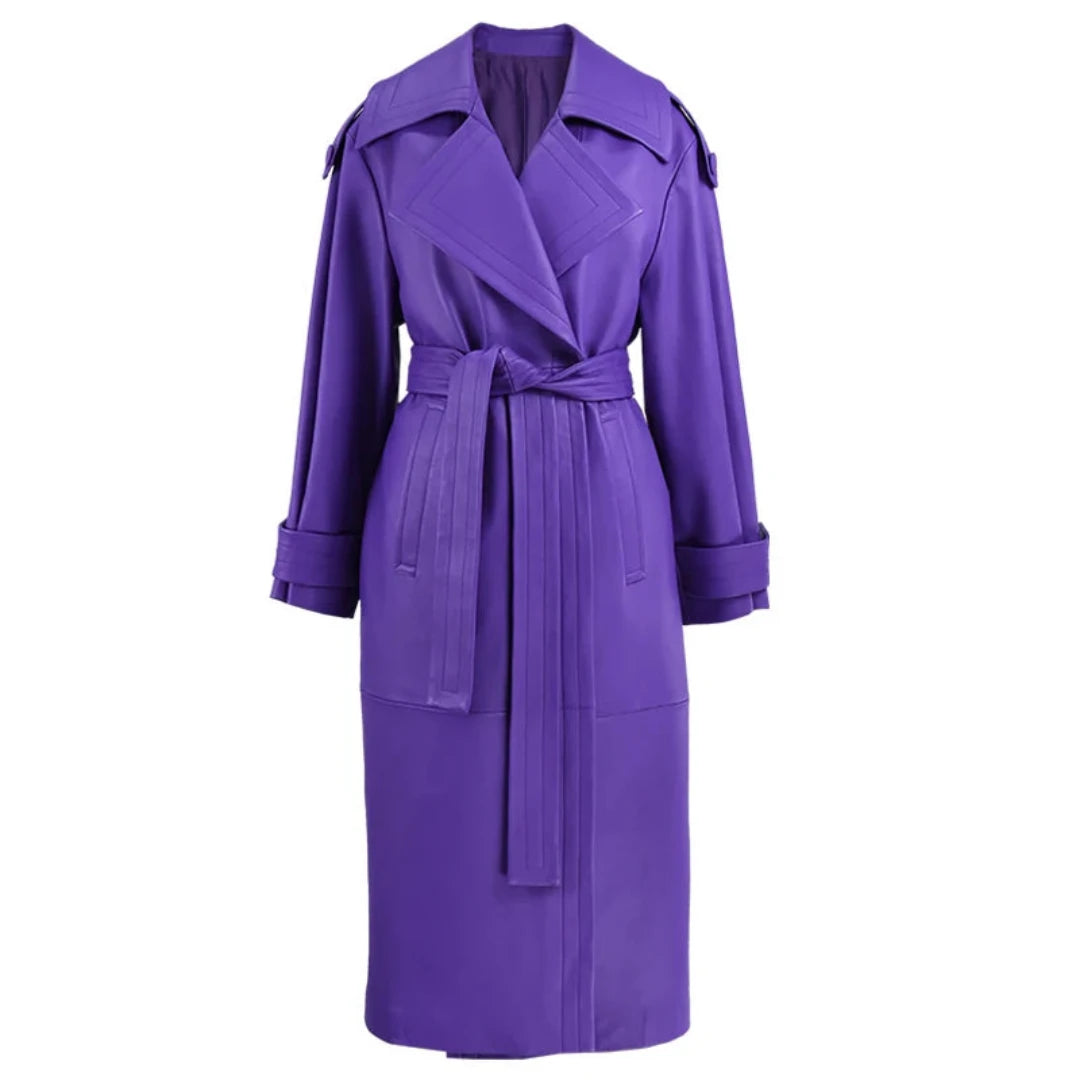 Women's Elegant Midi Faux Leather Trench Coat HEYFANCYSTYLE