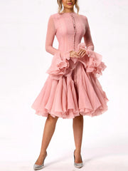 Women's Fitted Long Bell Sleeve Chiffon Mini Dress for Wedding Guest Cocktail Party