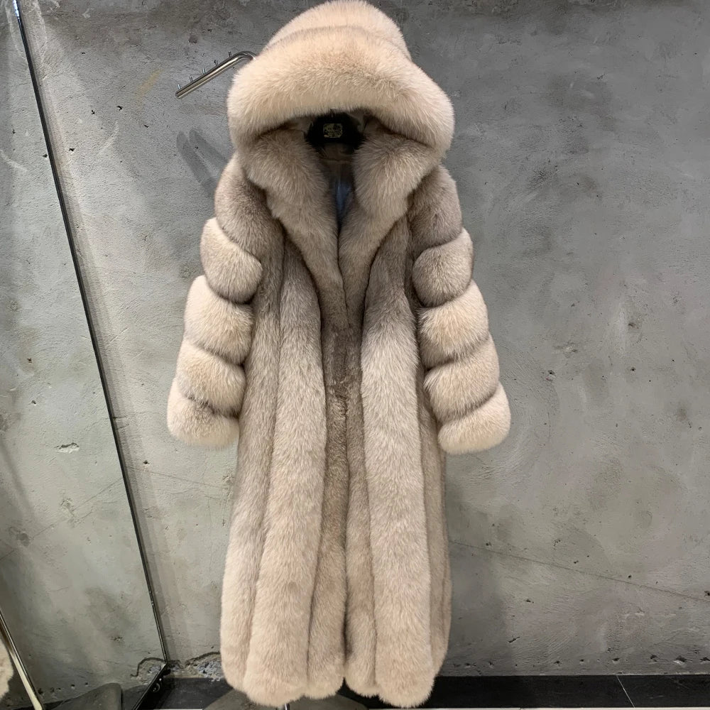 Women's Full-Length Pure Fox Fur Winter Coat HEYFANCYSTYLE Beige