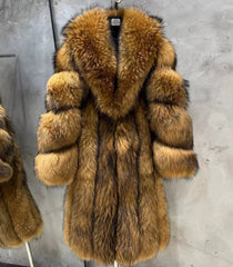 Women’s Genuine Full Pelt Raccoon Fur Long Coat | Custom-Made Luxury