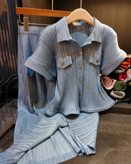 2-Piece Pleated Denim Set