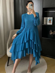 Asymmetric Fluid Pleated Dress