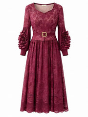 Luxury Lace Pleated Floral Dress