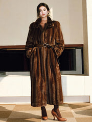 Women's Long Faux Fur Coat Belted – Luxury Style