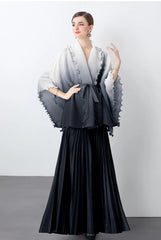 Women's Long Skirt With Top For Wedding – Plissé Pleated Capelet Top &amp; High Waist Maxi Skirt