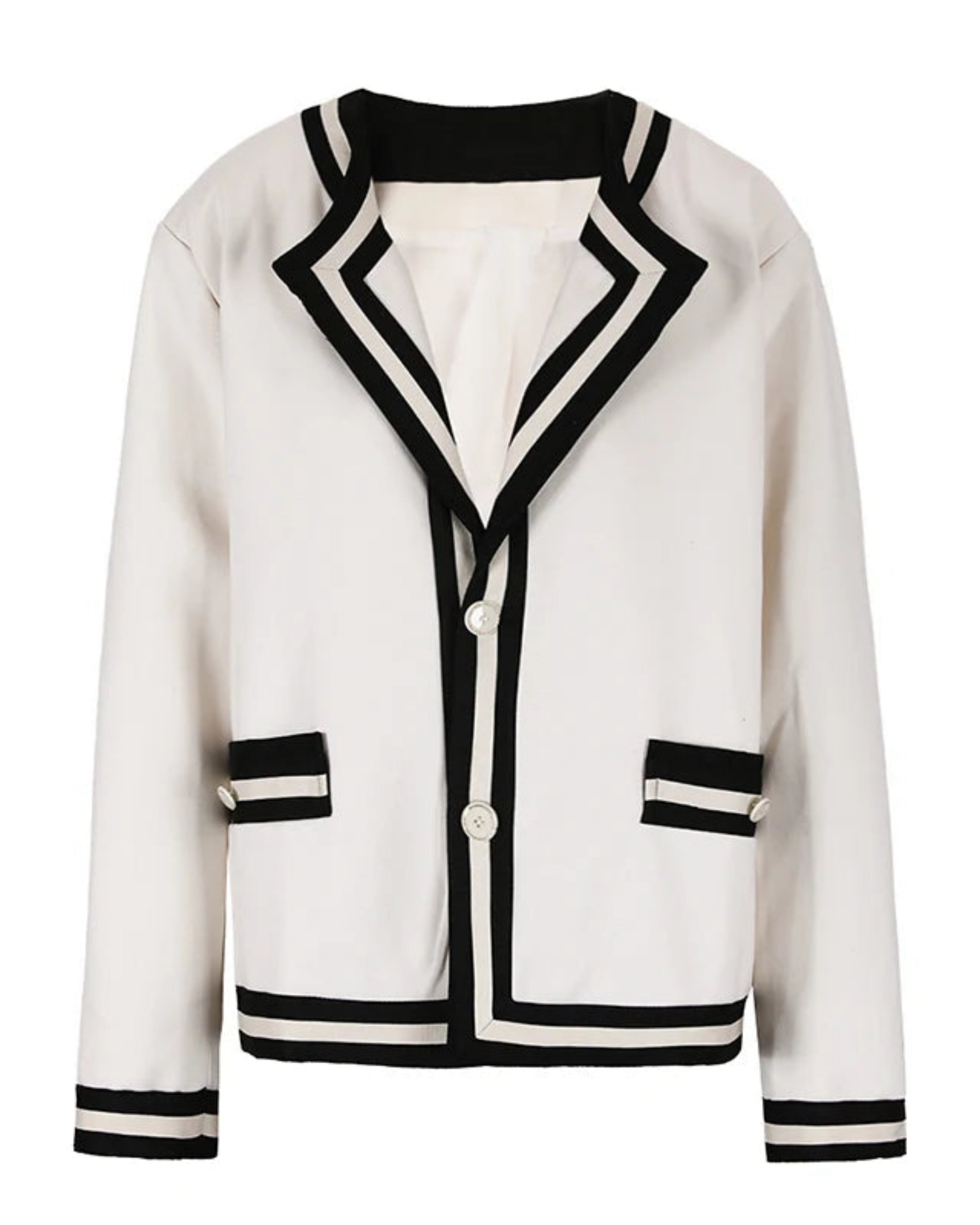 Women's Luxury Cotton-Blend Blazer Relaxed Fit Statement Contrast Trim