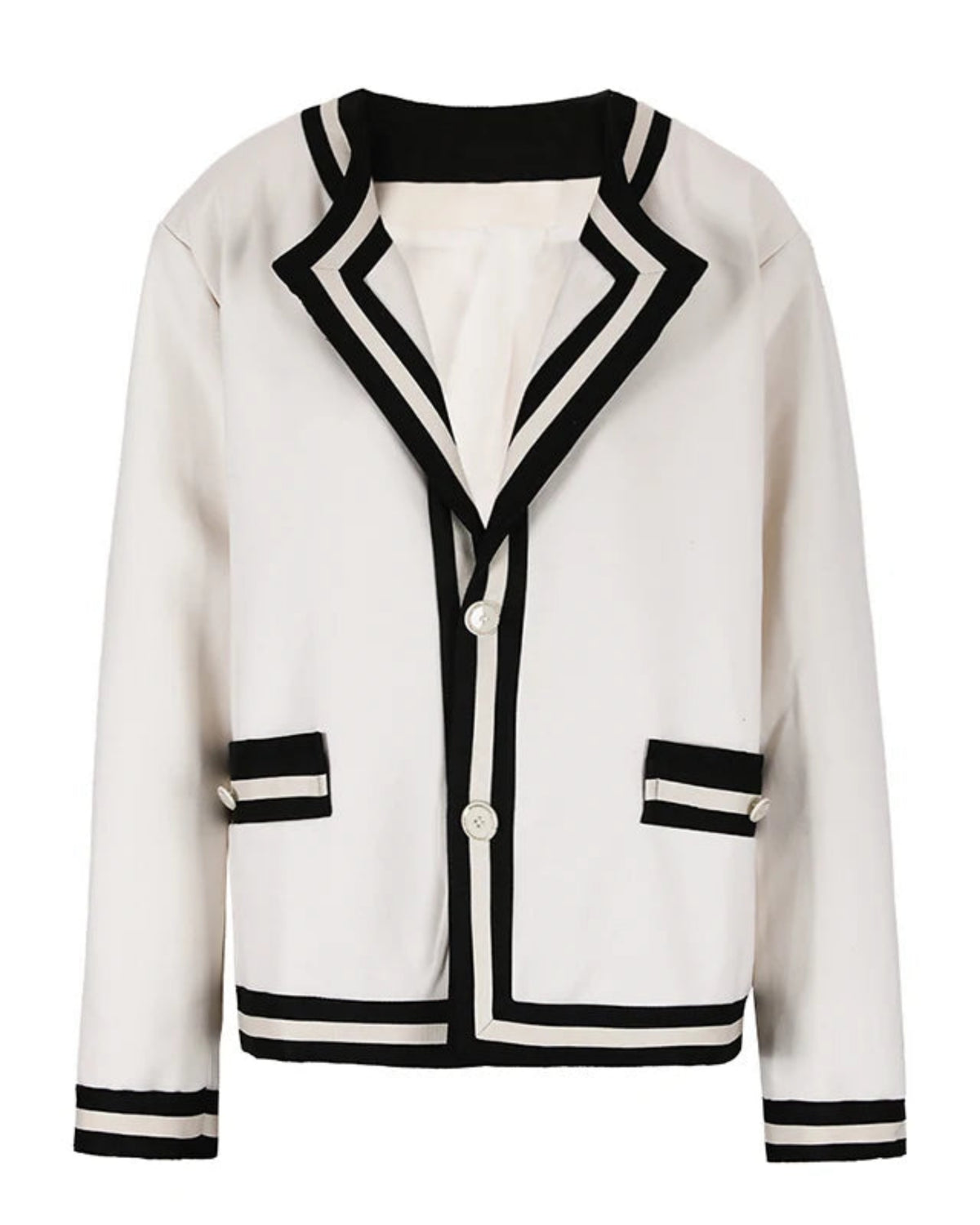 Women's Luxury Cotton-Blend Blazer Relaxed Fit Statement Contrast Trim