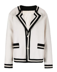 Women's Luxury Cotton-Blend Blazer Relaxed Fit Statement Contrast Trim