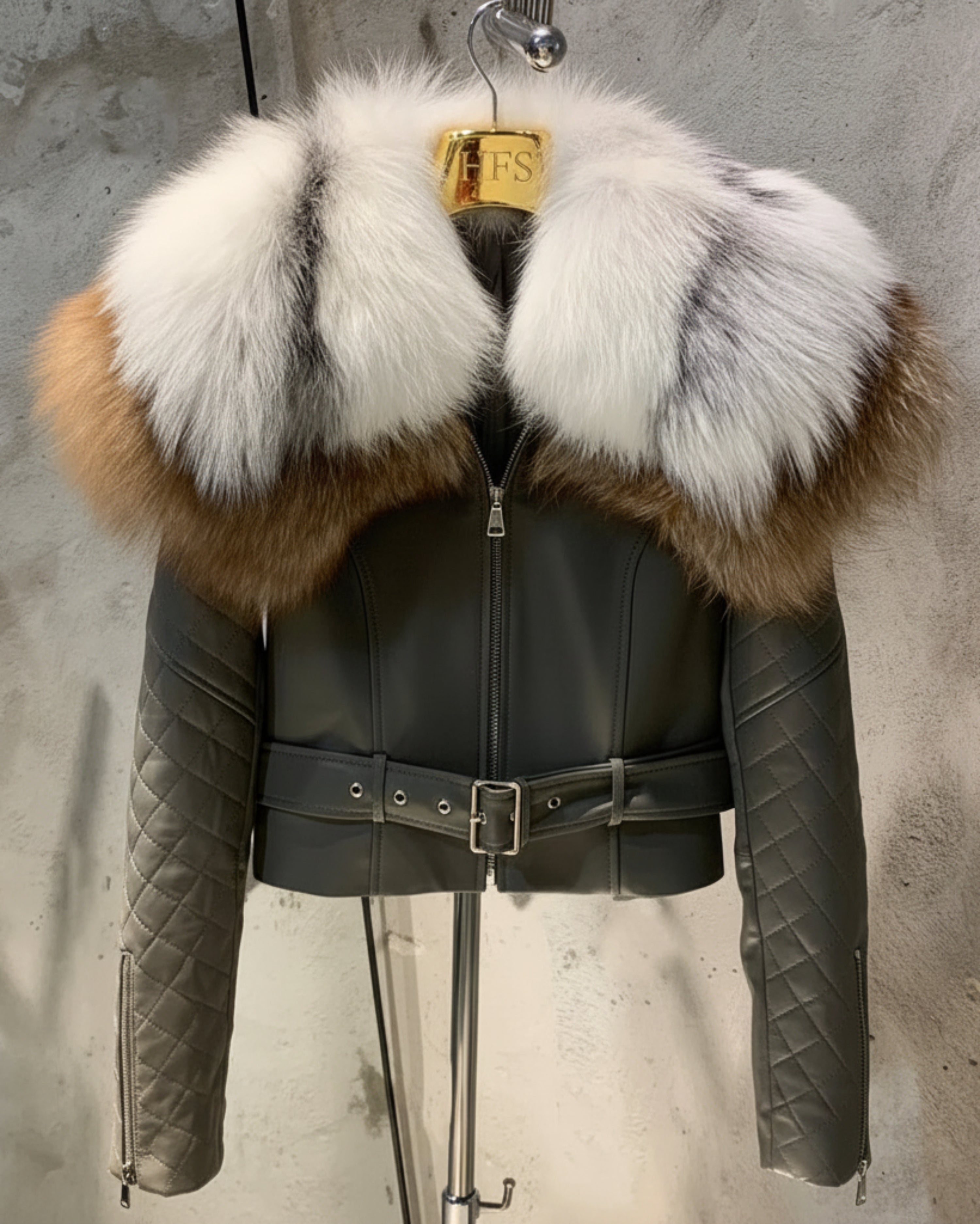 Women's Luxury Lambskin Fox Fur Moto Jacket - Designer