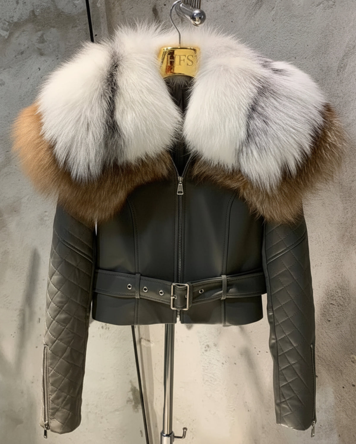 Women's Luxury Lambskin Fox Fur Moto Jacket - Designer