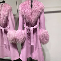 Women's Luxury Leather Coat with Fur Collar – Premium Designer Outerwear