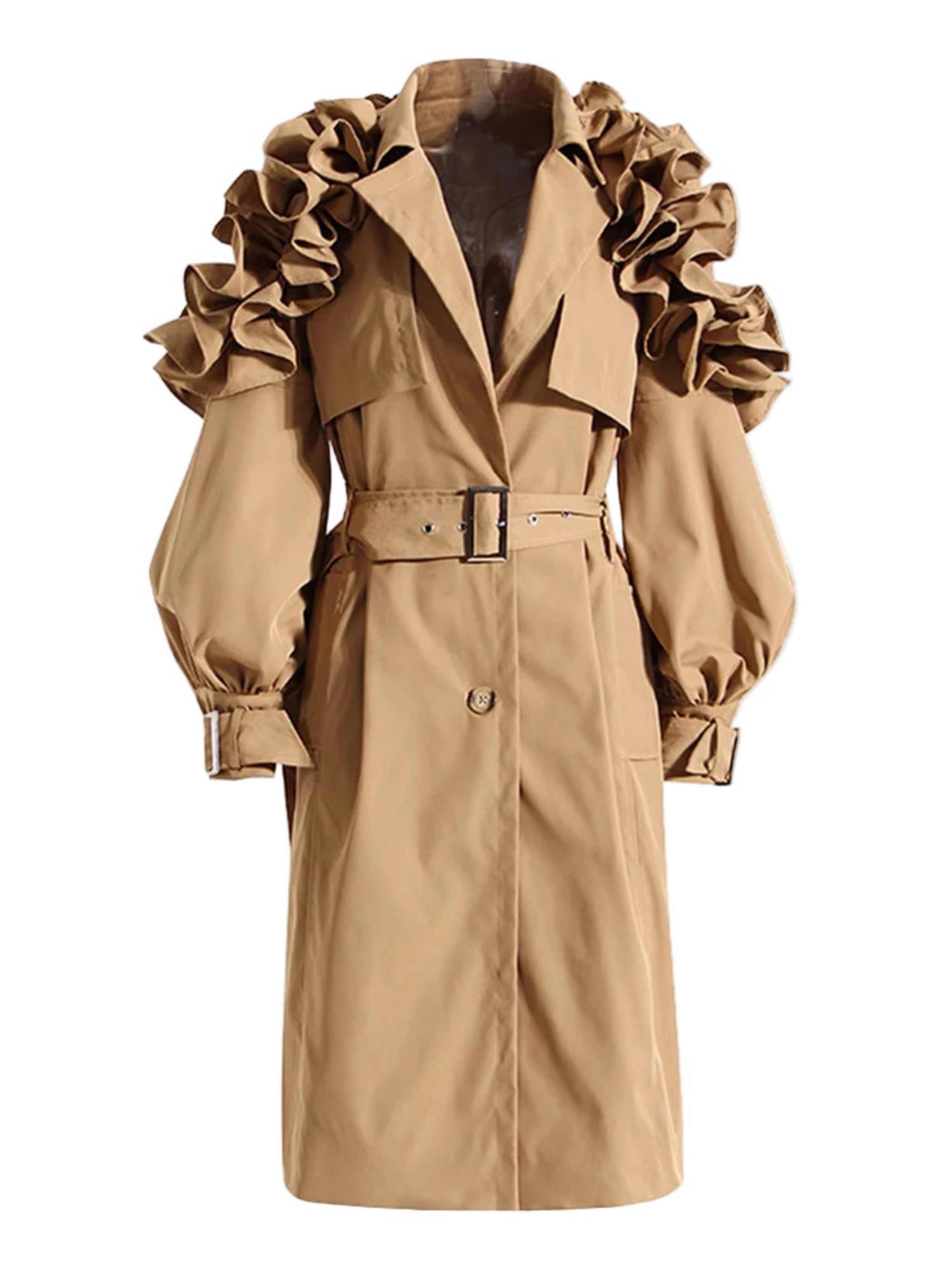 Women's Luxury Ruffle Trench Coat Designer Style