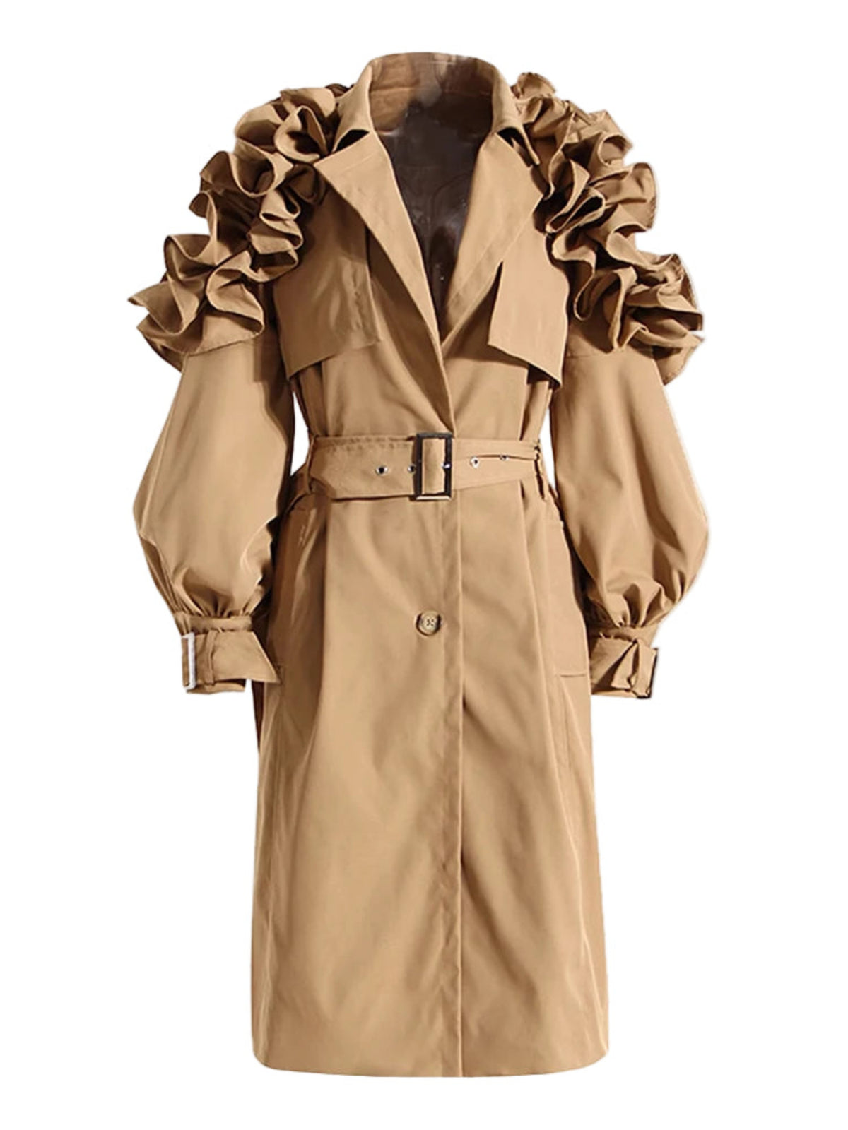 Women's Luxury Ruffle Trench Coat Designer Style
