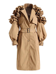 Women's Luxury Ruffle Trench Coat Designer Style