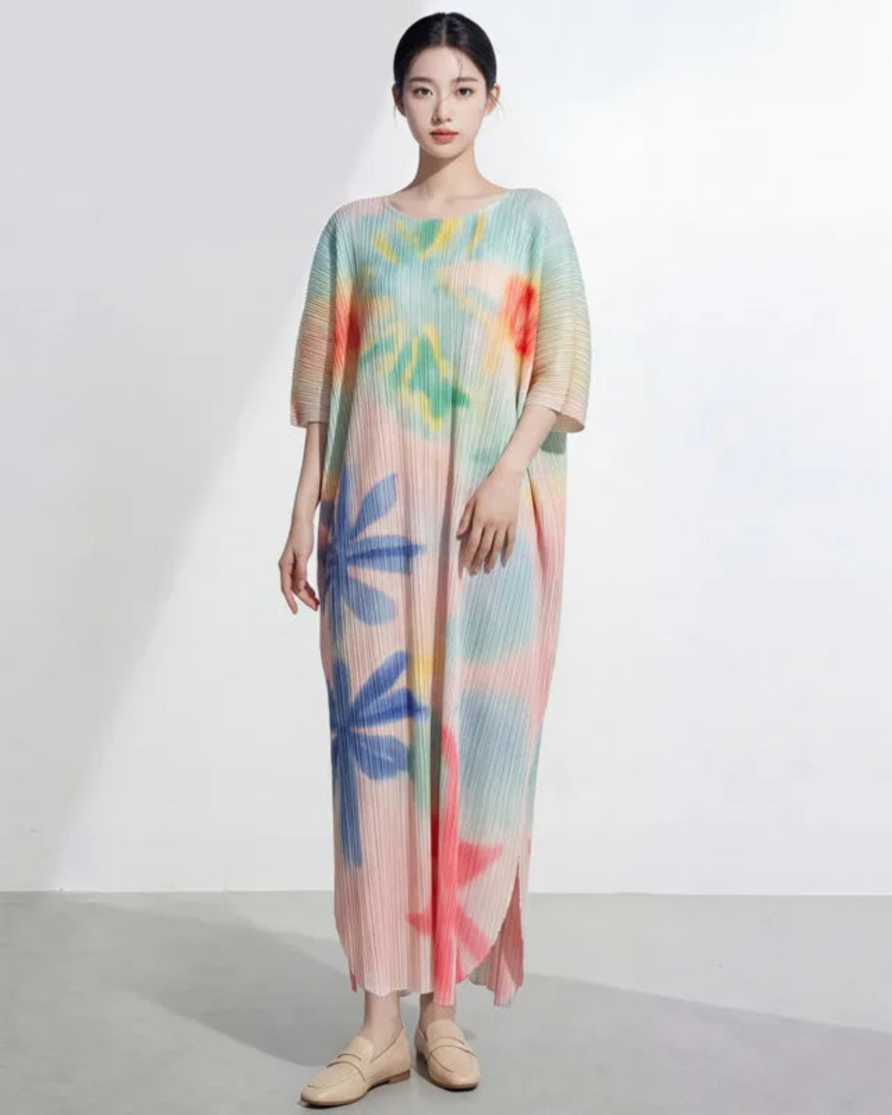 Women’s Pleated Plissé Caftan Dress Formal Designer