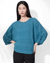 Women’s Pleated Plissé Dolman Top Geometric Designer