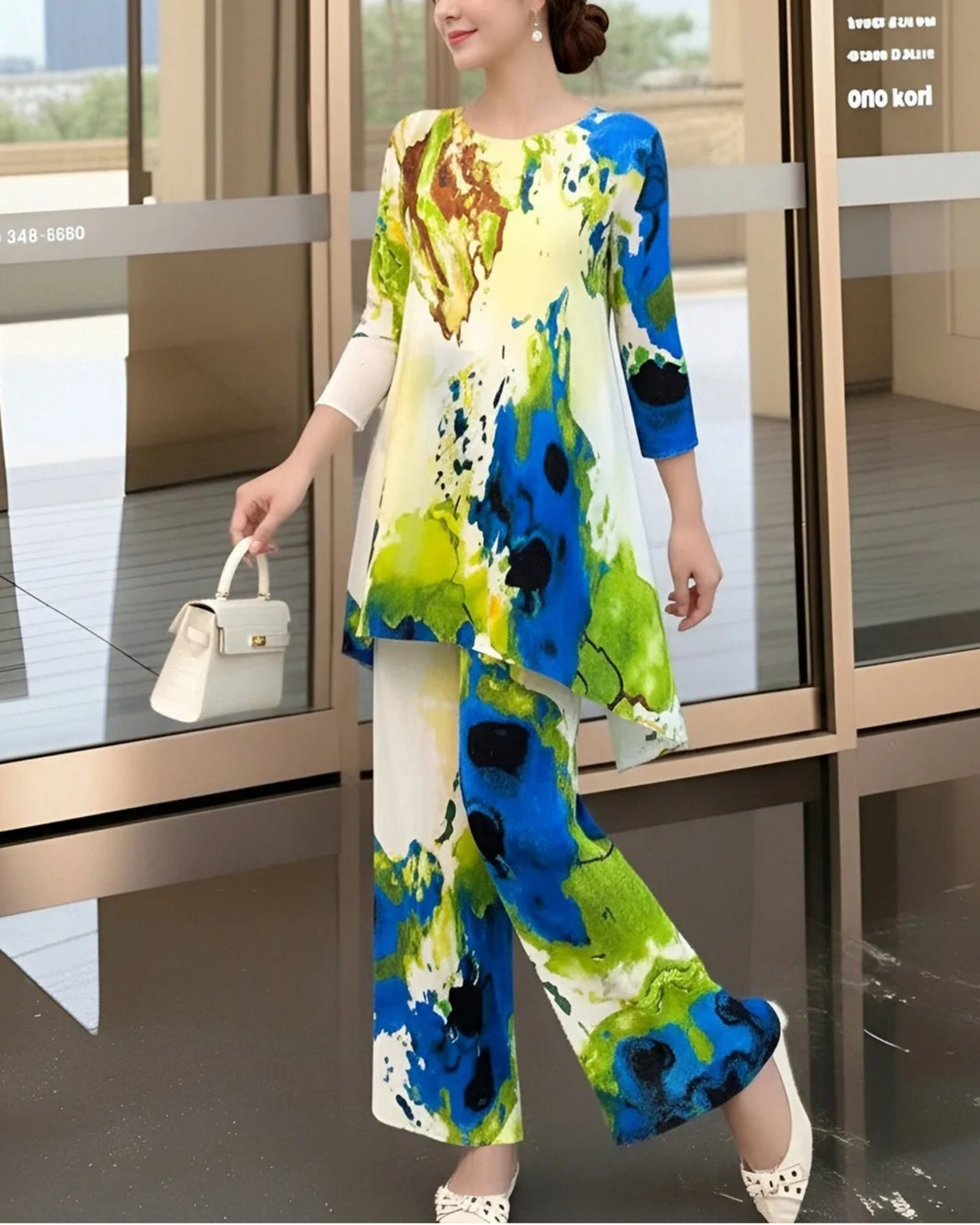 Women’s Pleated Plissé Palazzo Pant Set Japanese-Designer