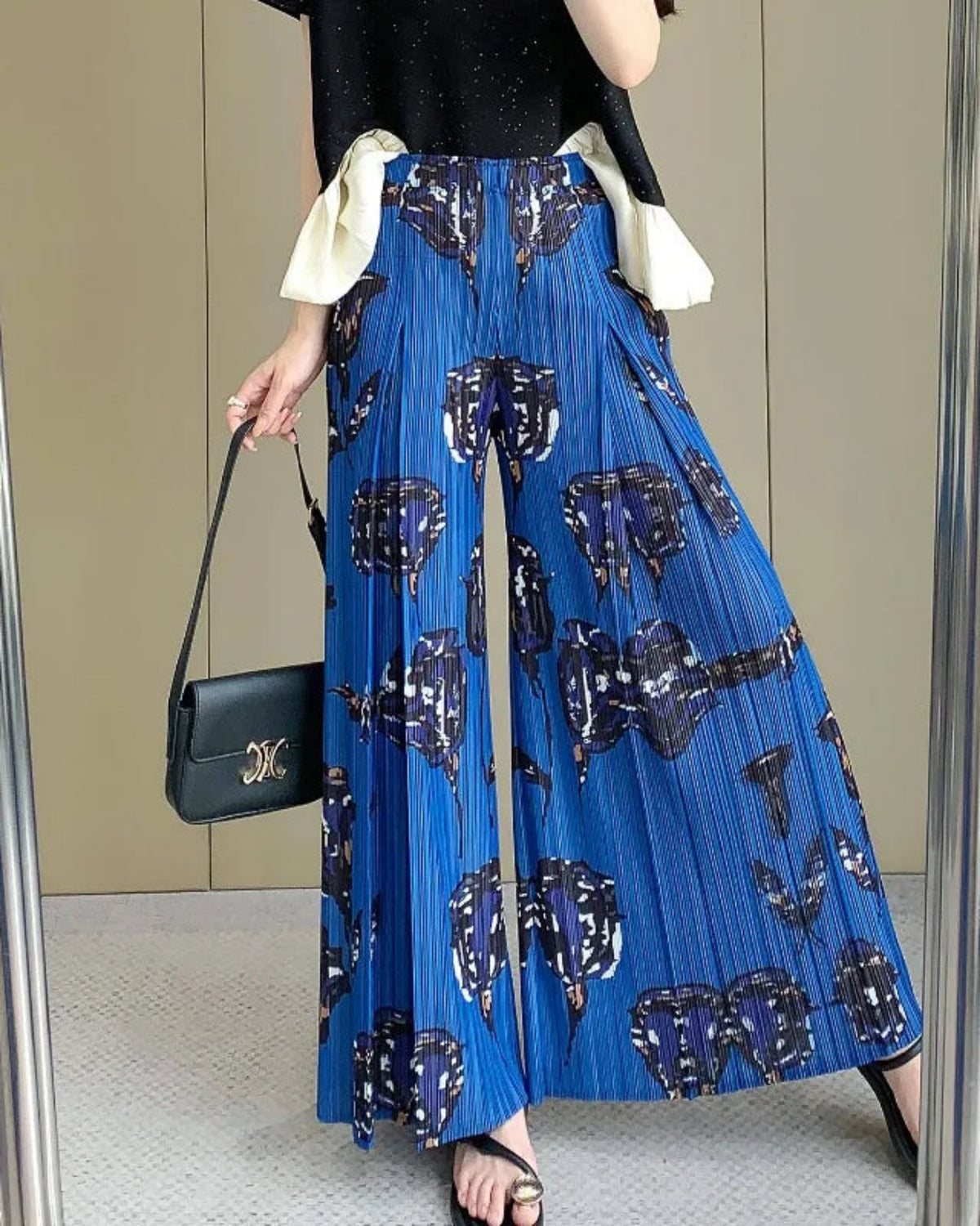 Women’s Pleated Plissé Palazzo Pants Designer
