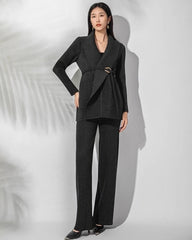 Women’s Plissé Pleated Knit Two-Piece Set – Sculptural Wrap Cardigan & Wide-Leg Pants