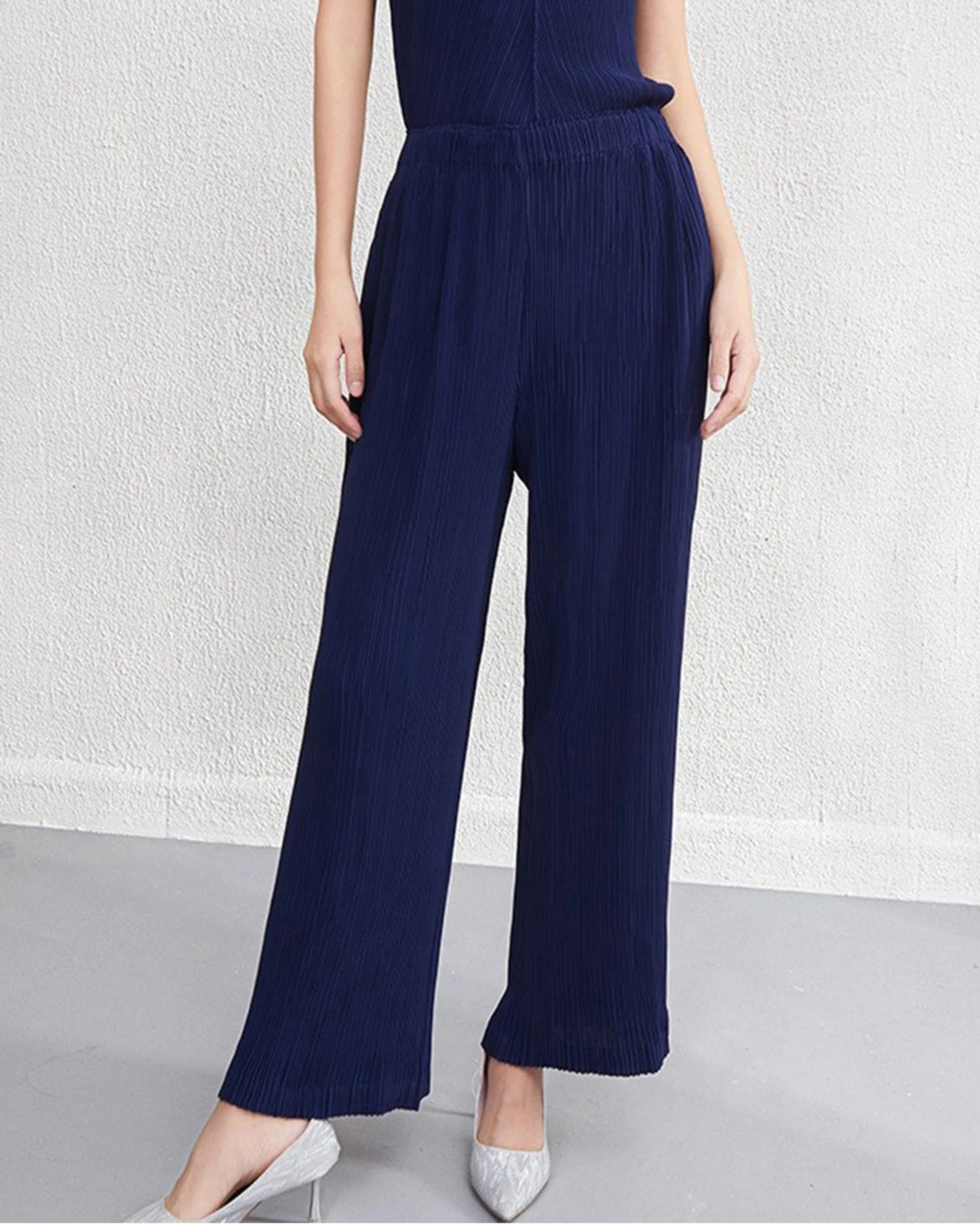 Women’s Plissé Pleated Pleats Cropped Trousers