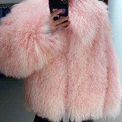 Women's Real Fur Cozy Shaggy Shearling Coat | HEYFANCYSTYLE