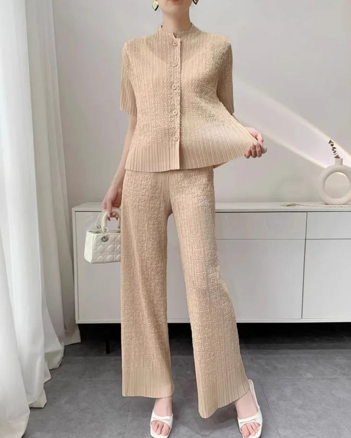 Luxury Pleated Wide-Leg Set