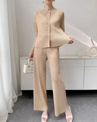 Luxury Pleated Wide-Leg Set