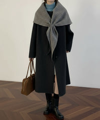 Wool Blend Longline Coat with Detachable Scarf