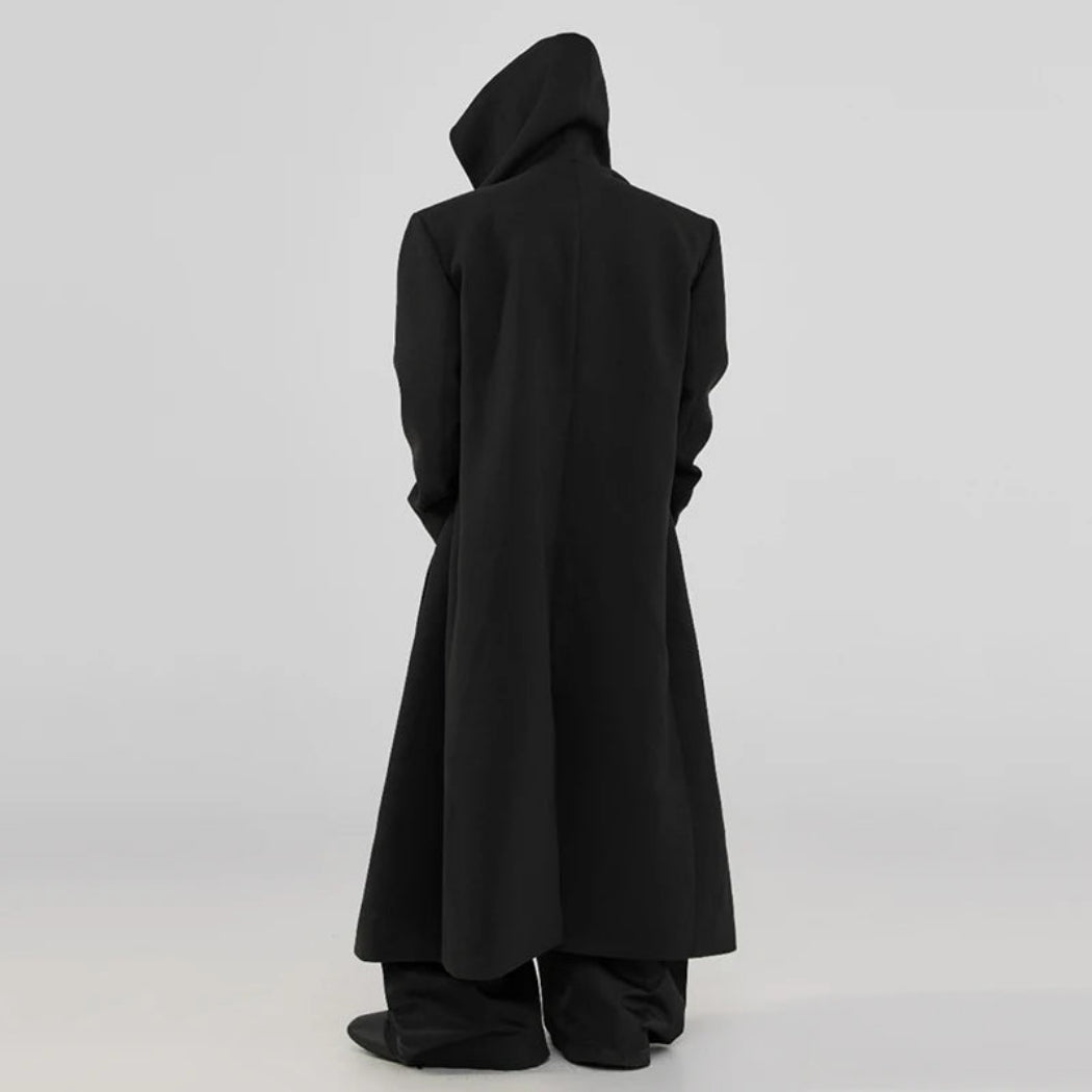 Wool Blend Trench Coat - Extra Long with Hoodie - heyfancystyle