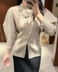 Workwear Travel Architectural Micro-Pleated Plissé Top