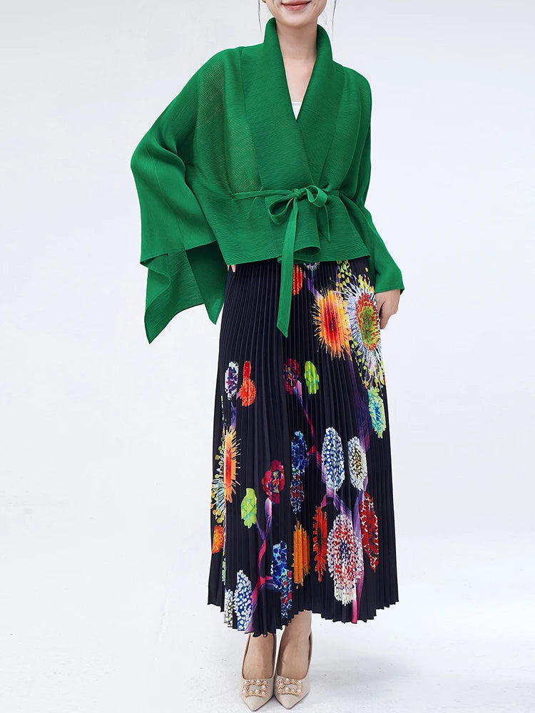 Wrap Top & Pleated Skirt Set - Luxury Resort Wear Outfit
