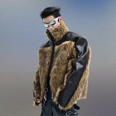 Men's Faux Fur & Leather Bomber Jacket