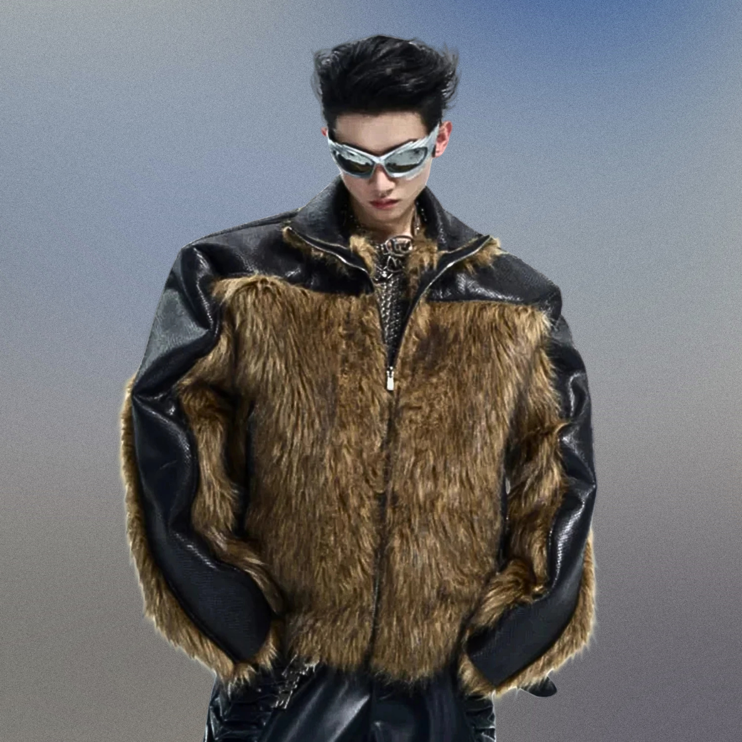 Men's Faux Fur & Leather Bomber Jacket