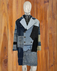 Men's Designer Denim Patchwork Trench Coat Jacket