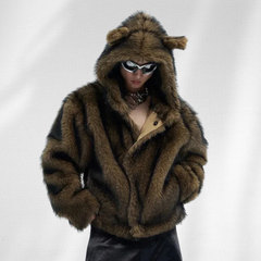 Men's Luxury Streetwear Bear Faux Fur Hooded Jacket