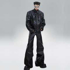 Men's Faux Leather Biker Jacket and Pants Set