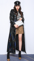 Couture Black Vegan Patent Leather Trench Coat